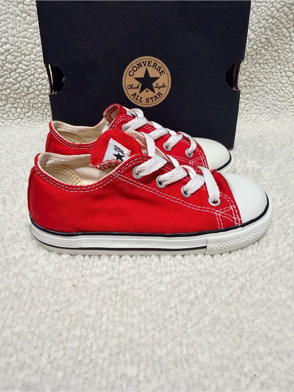 Converse Kids Red Low-Top Canvas Sneakers with White Accents